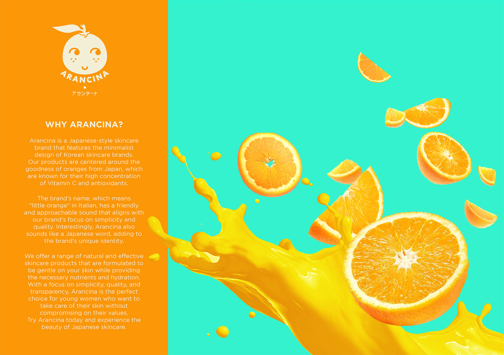 Oranges and orange juice on a green background